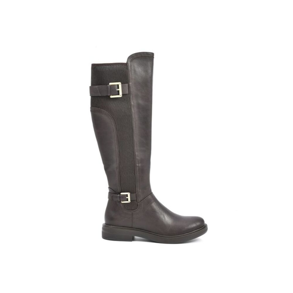 WHITE MOUNTAIN Womens Brown Stretchy Buckle Cushioned Zip-Up Riding Boot 5